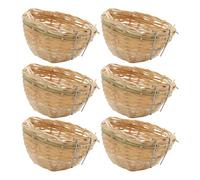 Breeding Nest - Straw Bird-Nest, 10cm Woven Birds-House- 6 Pc's Handmade Wooden Flat Base Spawning-Nests, Hook Design Woven Breedings Bed for Hummingbirds, Patio, Porch & Garden Décor