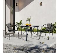 Breeins 3 Piece Outdoor Black 2 Seater Stacking Chairs And Round Coffee Table Set Garden Bistro Set Dining Room Set