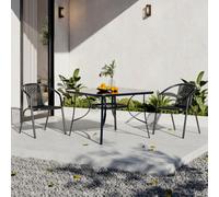 Breeins 3 Piece Outdoor Dining Set Glass Square Umbrella Table And 2 Seater Stacking Chairs For Garden Patio Lounge Balcony 105Cm
