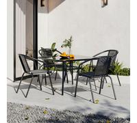 Breeins 5 Piece Furniture Set Outdoor Dining Set Glass Umbrella Table And Stacking Chairs For Garden Patio Lounge Balcony 105 Cm
