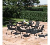 Breeins 7 Piece Outdoor Black 6 Seater Stacking Chairs And Coffee Table Set Garden Bistro Set Dining Room Set