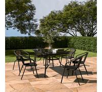 Breeins 7 Piece Outdoor Black Furniture Set Dining Set Tempered Glass Table Stacking Chair For Garden Patio Lounge Balcony H150Cm