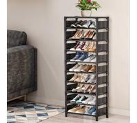 Breeins Black Detachable 10 Tier Metal Non-Woven Breathable Shoe Rack At The Entrance