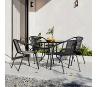 Breeins Black Set Of 5 Garden Furniture Set Outdoor Dining Set Round Glass Umbrella Table And Stacking Chairs For Patio