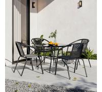 Breeins Black Set Of 5 Outdoor Garden Bistro Set Dining Set 4 Stacking Chairs And Square 80Cm Coffee Table