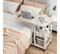 Breeins Height-Adjustable Mobile Desk Beside The Bed And Sofa With Anti-Falling Storage Shelf And Brakes