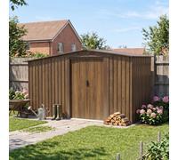 Breeins Metal Shed Garden Storage Shed With Log Storage Brown, 4X8Ft
