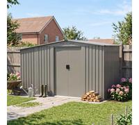 Breeins Metal Shed Garden Storage Shed With Log Storage Grey, 4X8Ft