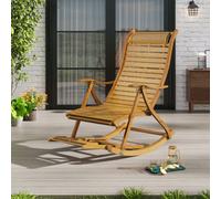 Breeins Outdoor Garden Sunloungers Foldable Adjustable Balcony Wooden Bamboo Rocking Lounge Chair With Retractable Footrest