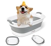 BREENHILL Collapsible Dog Bath Tub for Small Dogs & Cats, Portable Puppy Bath Tub with Water Drain Plug, Space Saving Foldable Pet Bathtub for Indoor & Outdoor Use, Grey