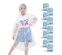 BREENHILL Disposable Rain Ponchos for Kids,Individually Wrapped, Clear Plastic Raincoats,Emergency Ponchos, White10, 4- 12 Years