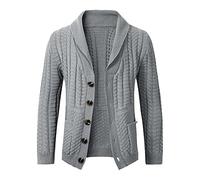 BREEWO Mens Jumper Jacket Solid Color Lapel Mens Knitted Coat Casual Autumn Winter Mens Cardigan With Pockets Mens Long Sleeve Jacket