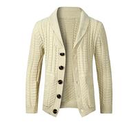 BREEWO Mens Jumper Jacket Solid Color Lapel Mens Knitted Coat Casual Autumn Winter Mens Cardigan With Pockets Mens Long Sleeve Jacket C-Beige M