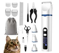 BreeyPaws Cat Clippers Dog Paw Trimmer Grooming Kit,4 in 1 Cat Shaver for matted Fur Claw Silent,Pet Shaver Trimmer for Dogs Cats Paws,2 Speed Battery Display Startup Locked USB Charge Cable (BLUE02)