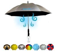 Breeze Life Mister Breeze USB Rechargeable Sun Umbrella with Built In Fan and Mister Spray for Heat Protection, Cooling, Summer, Beach, Sports, Golf, Walking, Festivals, and More, Gen2, Silver