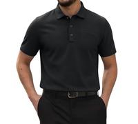 Breeze Polo Shirts for Men Adult Short Sleeve Collared Summer Button Lightweight Breathable Men's Work Polo T-Shirts Classic Stretch Outdoor Sport Golf Tops A-Black