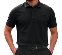Breeze Polo Shirts for Men Beer Belly Wearbreeze Collared Textured Shirt Stretchy Quick Dry Casual Golf Short Sleeve, Ultra Comfortable Textured Breathable Refreshing Silky Black