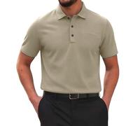 Breeze Polo Shirts for Men Beer Belly Wearbreeze Collared Textured Shirt Stretchy Quick Dry Casual Golf Short Sleeve, Ultra Comfortable Textured Breathable Refreshing Silky Khaki
