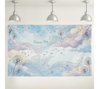 Breeze Skyline Dandelion Wall Backdrop, Pastel Cloudy Art Decor for Photography, Spring Indoor/Outdoor Party Background Supplies 71x43 Inch