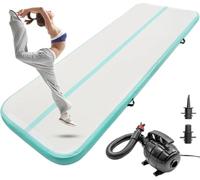 BREEZENEST 10-Foot Inflatable Tumbling Gym Mat - 10cm Thick Air Gymnastics Mats, Smooth & Durable Fitness Mat for Gymnastics, Yoga, Taekwondo, Cheer, and Hip-Hop Training (Green, With pump)