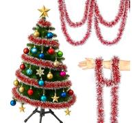 BREEZENEST 10M Christmas Tinsel Garland, Fluffy Extra Wide 12cm Red Tinsel for Christmas Tree Decorations, Xmas Party Decor, Indoor Outdoor Staircase Mantel Holiday Decorations