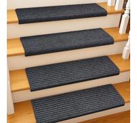 BREEZENEST 15 PCS Self-Adhesive Stair Treads for Carpet Steps - Non-Slip Stair Mats, Fabric Reusable Anti-Slip Stair Pads for Home Pets & Elders (Dark Gray, 60x23cm)