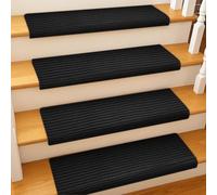 BREEZENEST 15 PCS Self-Adhesive Stair Treads for Carpet Steps - Non-Slip Stair Mats, Fabric Reusable Anti-Slip Stair Pads for Home Pets & Elders (Black, 60x23cm)
