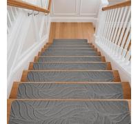 BREEZENEST 15 PCS Self-Adhesive Stair Treads for Carpet Steps - Non-Slip Stair Mats, Fabric Reusable Anti-Slip Stair Pads for Home Pets & Elders (Light Gray, 55x19cm)