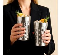 BREEZENEST 2 Pack Wave Textured Stainless Steel Tumbler Cups, Double Wall Insulated Metal Drinking Glasses, Reusable Lightweight Water Cups for Bathroom, Kitchen, Camping & Travel