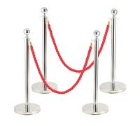 BREEZENEST 2Pcs Queue Barrier Posts Crowd Control Stanchions with 1.5M Ropes Stainless Steel Retractable Belt Barriers with Weighted Bases for Events Airports Hotels Restaurants (Silver/Red)