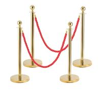 BREEZENEST 2Pcs Queue Barrier Posts Crowd Control Stanchions with 1.5M Ropes Stainless Steel Retractable Belt Barriers with Weighted Bases for Events Airports Hotels Restaurants (Gold/Red)