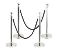 BREEZENEST 2Pcs Queue Barrier Posts Crowd Control Stanchions with 1.5M Ropes Stainless Steel Retractable Belt Barriers with Weighted Bases for Events Airports Hotels Restaurants (Silver/Black)