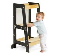 BREEZENEST 3-in-1 Learning Tower for Toddler, Kids Kitchen Step Stool with Safety Rail, Convertible Helper Stool & Mini Desk, Toddler Kitchen Tower with Chalkboard & Whiteboard(Black)