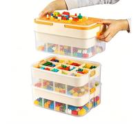BREEZENEST 3-Tier Organiser with Lids Stackable Storage Box with Adjustable Compartments White Minimalist Design for Building Bricks, 33x33x34cm (B-Yellow)