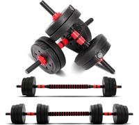BREEZENEST 30kg Dumbbell Set with Connecting Bar - Adjustable Dumbbells & Barbell 2 in 1 Strength Training Set, Metal Weights with Steel Tube for Home Gym Fitness (Black & Red)