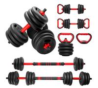 BREEZENEST 4-in-1 Adjustable Dumbbell Set with Barbell & Kettlebell Handles, Free Weights Training Kit for Home Gym Fitness, 20kg Black/Red