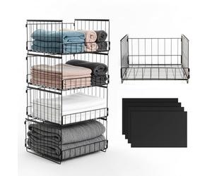 BREEZENEST 4-Pack Sliding Storage Drawer Units, Stackable Closet Organizers with Dividers, Foldable Storage Bins for Wardrobe, Kitchen, Cupboard - Heavy-Duty, Space-Saving Storage Solution