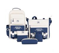 BREEZENEST 5Pcs Student Backpack Set Large Capacity School Bag with Accessories (Blue)