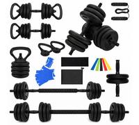 BREEZENEST 6-in-1 Adjustable Dumbbell Set 20kg Home Gym Kit, Multifunctional Weight Training Equipment with Barbell, Kettlebell, Push-Up Bars, Jump Rope & Ab Roller for Full Body Workout (Black)