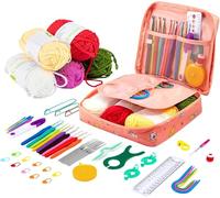 BREEZENEST 61Pcs Complete Crocheting Kit for Beginners Adults, Ergonomic Metal Crochet Hooks Set 2-6mm with Wool Yarn, Knitting Needles & Accessories for Scarf, Hat, Clothes, Colour Random (Pink)