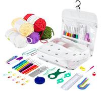 BREEZENEST 61Pcs Complete Crocheting Kit for Beginners Adults, Ergonomic Metal Crochet Hooks Set 2-6mm with Wool Yarn, Knitting Needles & Accessories for Scarf, Hat, Clothes, Colour Random (White)
