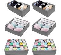 BREEZENEST 6PCS Drawer Organisers Set, Grey Bra & Underwear Organiser for Drawers Foldable Bamboo Charcoal Fabric Storage Boxes Wardrobe Dividers for Bras, Socks, Ties, Accessories