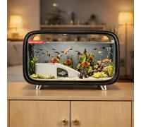 BREEZENEST Aquarium Kit Compact Betta Fish Tank Office Fish Tank Bedroom Aquarium Clear Viewing Tank Ecological Cycle System Aquarium Gift Set for Desktop Office or Home Décor Black
