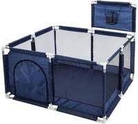 BREEZENEST Baby Playpen, Large Play Pens for Indoor Babies 6-36 Months, Breathable Mesh Walls & Oxford Cloth, Portable Crawling Fence, Machine Washable Safety Play Yard (Blue, Style A)