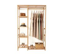 BREEZENEST Bamboo Clothes Rail Garment Rack Open Wardrobe Closet with 4-Tier Storage Shelves Heavy Duty Coat Stand for Hanging Clothes Standing Clothing Rack for Bedroom Living Room Laundry