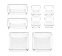 BREEZENEST Clear Makeup Drawer Organisers Set of 8/14, Transparent Desk Organiser Trays for Drawers, Multi-Size Plastic Divider Inserts for Cosmetics, Office Supplies, Cutlery & Accessories (8 pcs)