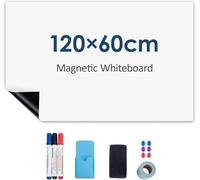 BREEZENEST Magnetic Whiteboard Sheet Premium PET Dry Erase Board with Strong Magnetic Backing Choose Your Size for Fridge, Office, Kitchen Organisation Includes Markers & Eraser (120 x 60 cm)