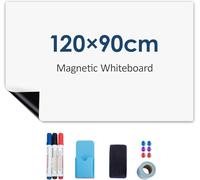 BREEZENEST Magnetic Whiteboard Sheet Premium PET Dry Erase Board with Strong Magnetic Backing Choose Your Size for Fridge, Office, Kitchen Organisation Includes Markers & Eraser (120 x 90 cm)