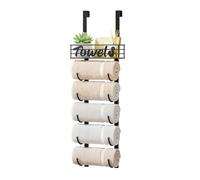 BREEZENEST Over Door Towel Rack Wall Mounted Towel Storage with Metal Shelf Basket Space-Saving Bathroom Towel Holder & Organizer for Behind The Bathroom Living Room and Bedroom Doors 6-Tier