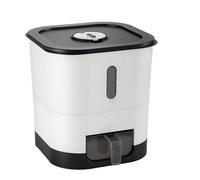 BREEZENEST Rice Storage Container 14LB/25LB Durable Plastic Rice Bin (White&Black/Transparent&Black) for Kitchen Dry Grain Storage (White&Black, 14LB)